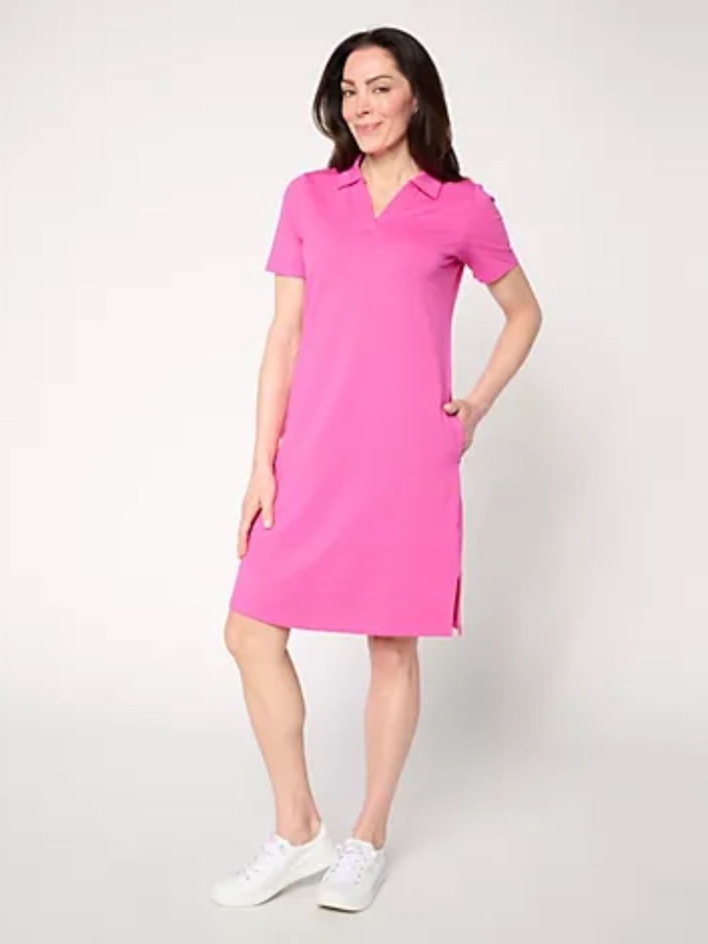 Denim & Co. Regular French Terry Short Sleeve Collared Dress, Pink Sz 1X a722404